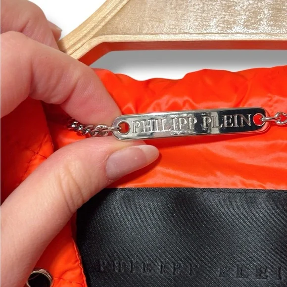 Philipp Plein Orange Quilted Gilet Puffer Vest with Black Details Size Large - Picture 4 of 12